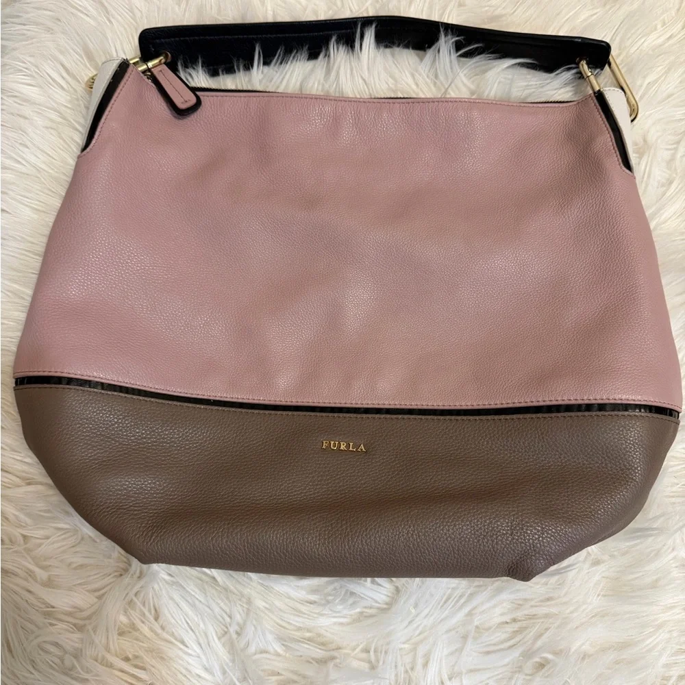 Furla pebbled leather Pink and Brown Women's Bag